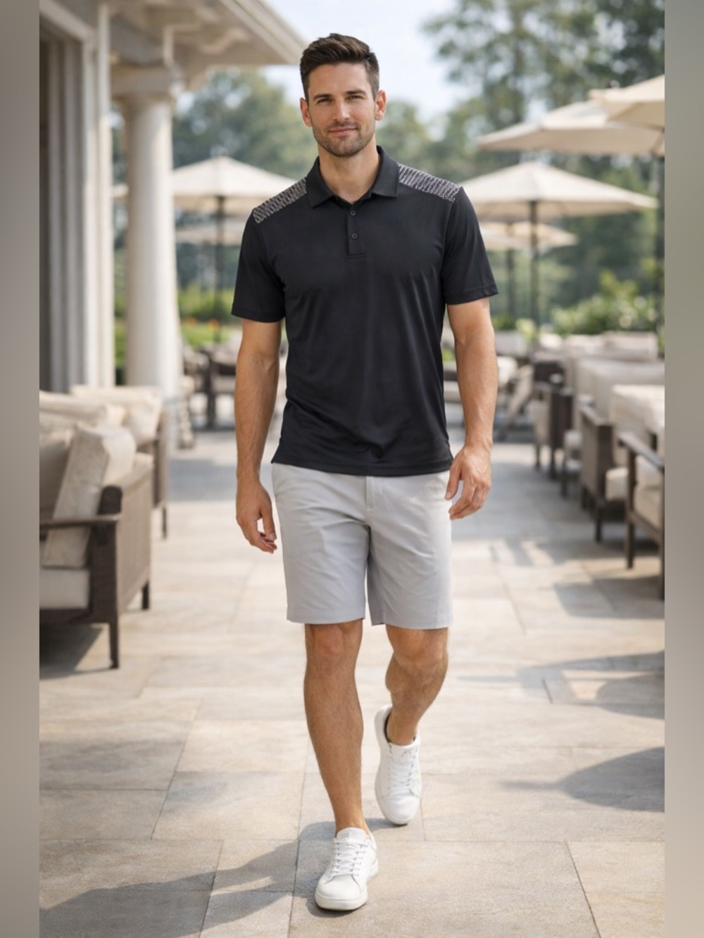 Grand Slam Performance Polo Shirt Small Black Gray Golf Athletic Mens S